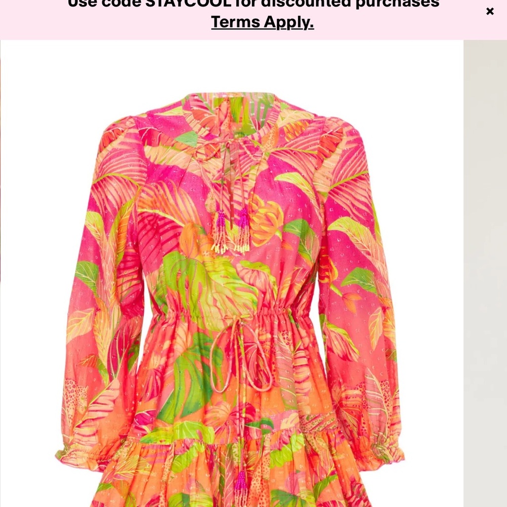 FARM Rio Tropical Pink and Green Long Sleeve Dress